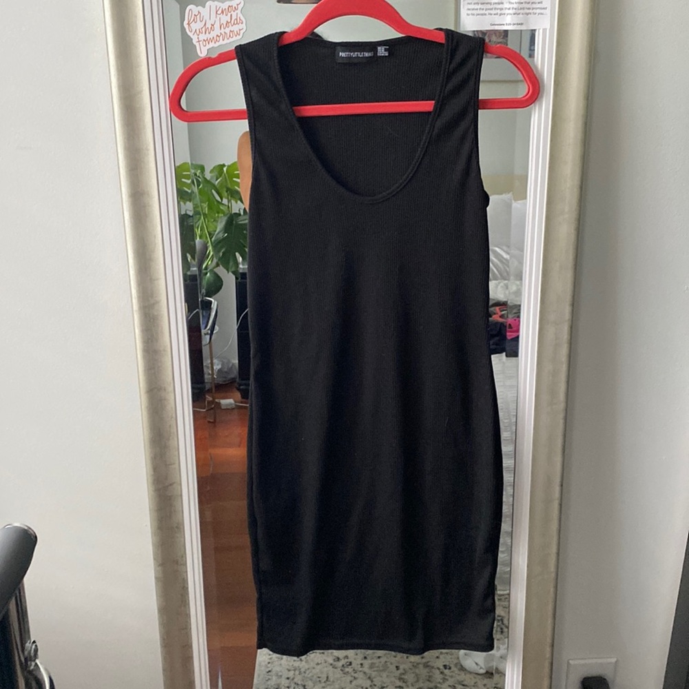 Black Cotton Casual Mini Dress
